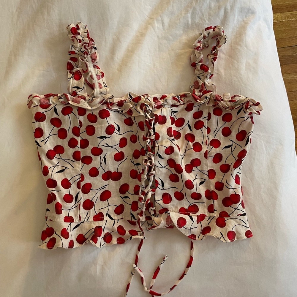 Reformation Cherry Print Tank Top - Red and White